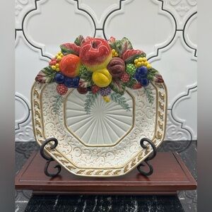Vintage Fitz and Floyd Fruit Embellished Plate with Gold Accents